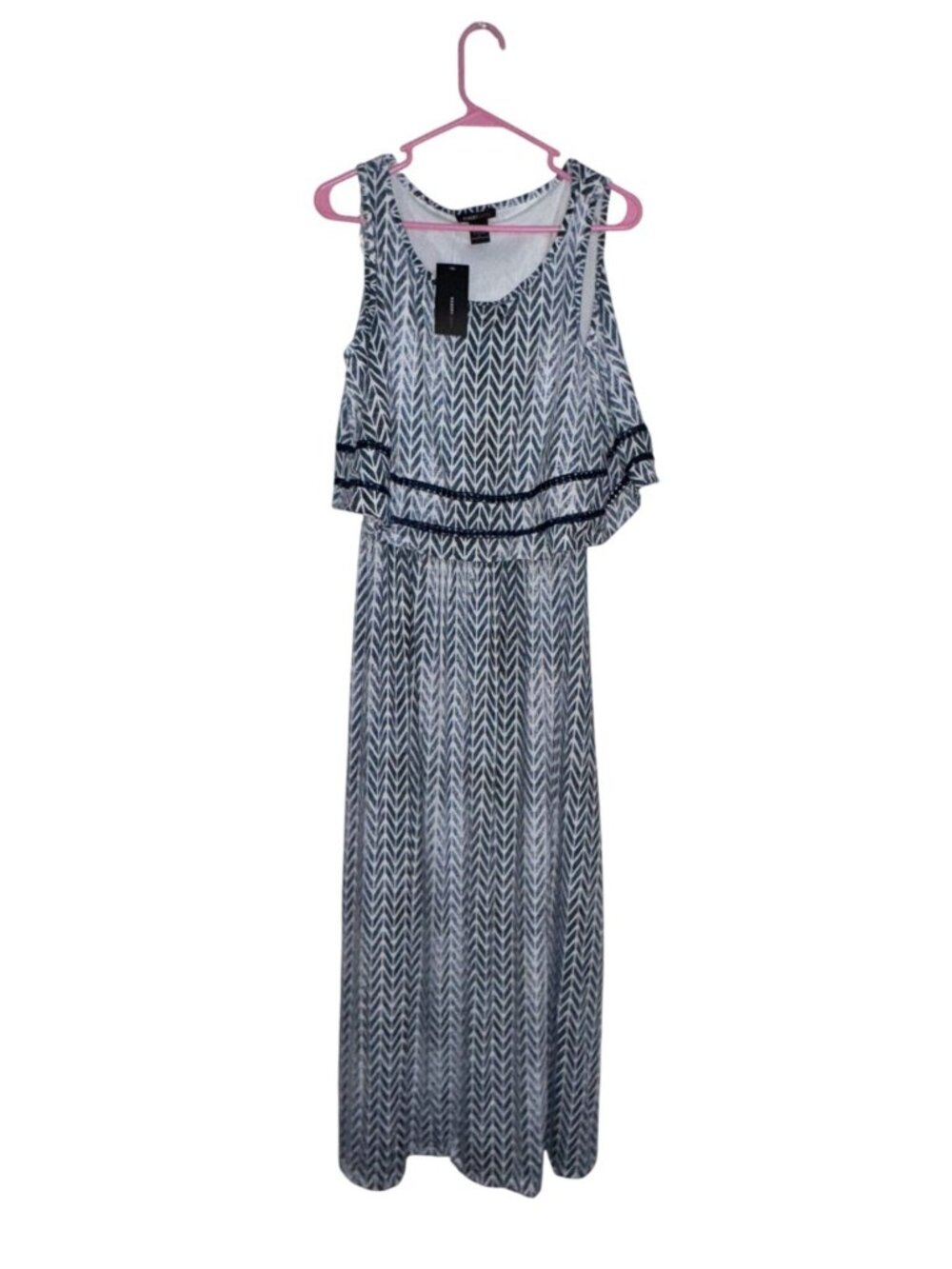 Robert Louis Blue & White Chevron Print Maxi Dress L